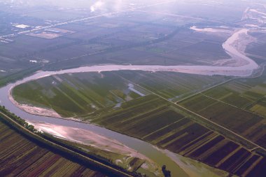 An aerial view of the Feng River or Fenghe River through farmland in north China's Shanxi province, 23 September 2003. clipart