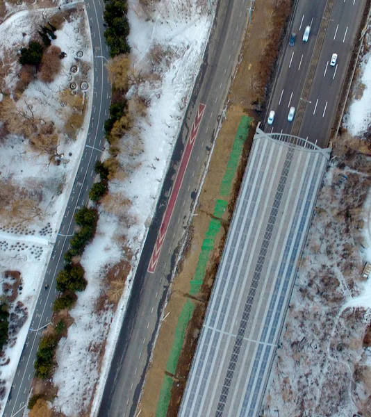 Vista Aérea Del Sitio Construcción Una Carretera Elevada Totalmente Cubierta —  Fotos de Stock