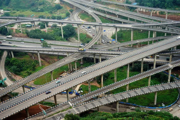 Aerial View Five Story Structure Huangjuewan Flyover Chongqing China June — Stock Photo, Image