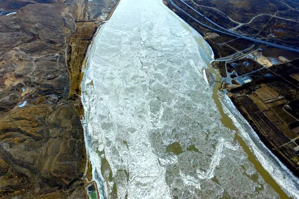 Mening Van Drijvend Ijs Ningxia Sectie Van Gele Rivier Het — Stockfoto