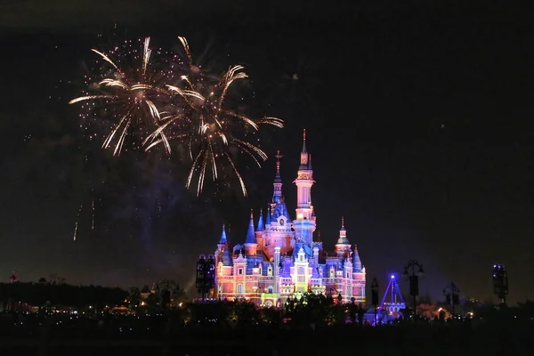 Des Feux Artifice Explosent Dessus Château Disney Lors Cérémonie Célébration — Photo