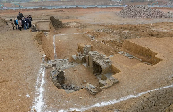 Вид Розкопок Місці Двох Древніх Гробниць Датуються Піснею Династії 960 — стокове фото