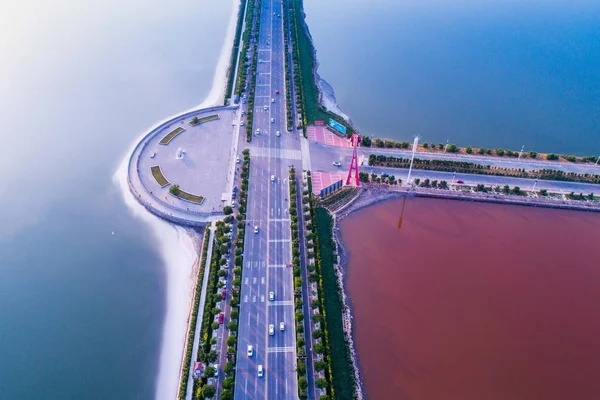 Vista Aérea Los Coloridos Lagos Sal Ciudad Yuncheng Provincia Shanxi — Foto de Stock