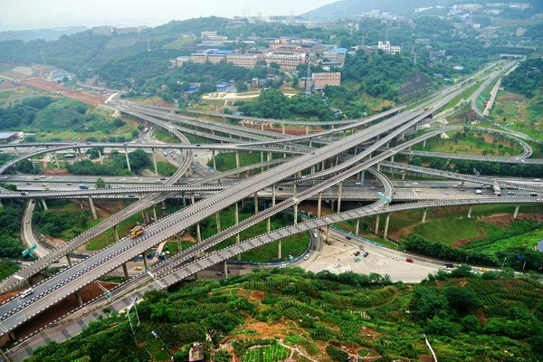 Widok Lotu Ptaka Pięciopiętrowej Struktury Huangjuewan Flyover Chongqing Chiny Czerwca — Zdjęcie stockowe