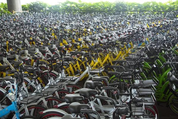 Bicicletas Servicios Chinos Para Compartir Bicicletas Alinean Estacionamiento Ciudad Hangzhou —  Fotos de Stock