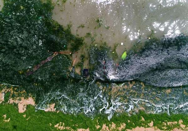 Vista Aérea Las Algas Verdes Conocida Como Enteromorpha Prolifera Floreciendo — Foto de Stock