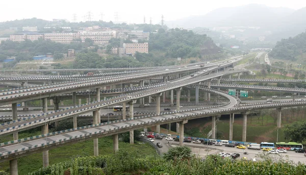 Luchtfoto Van Vijf Verhaal Structuur Huangjuewan Viaduct Chongqing China Juni — Stockfoto