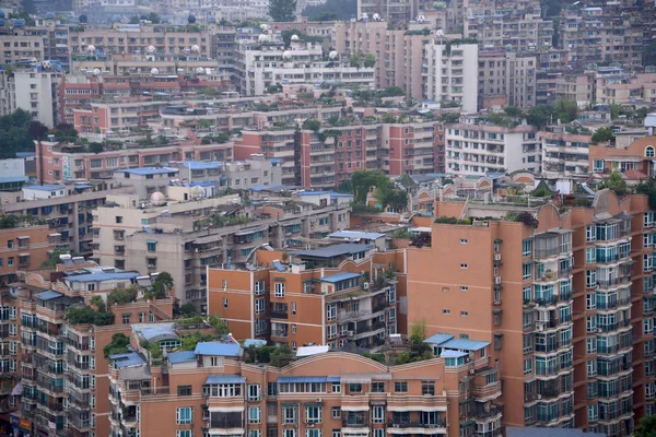 Tekintettel Tetőtéri Kertek Illegálisan Épített Lakások Tulajdonosai Lakóépületek Guiyang Város — Stock Fotó