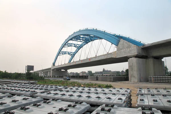 Över Dankun Danyang Kunshan Grand Bridge Jinghu Peking Shanghai Höghastighetståg — Stockfoto
