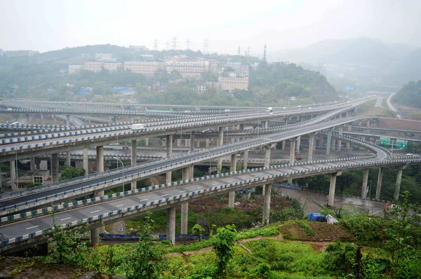 Vista Estrutura Cinco Andares Huangjuewan Flyover Chongqing China Abril 2017 — Fotografia de Stock
