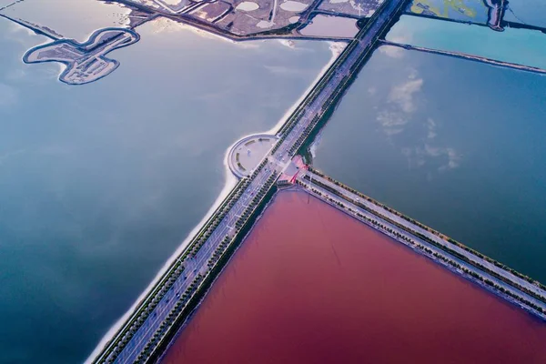 Vista Aérea Los Coloridos Lagos Sal Ciudad Yuncheng Provincia Shanxi — Foto de Stock