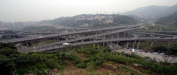 Εναέρια Όψη Της Πενταιστορίας Δομής Huangjuewan Flyover Στο Τσονγκκίνγκ Κίνα — Φωτογραφία Αρχείου