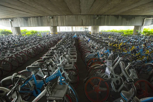 Des Vélos Des Services Chinois Partage Vélos Sont Alignés Sur — Photo