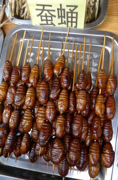 Las Cigarras Fritas Están Venta Puesto Una Feria Del Templo — Foto de Stock