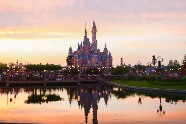 Vista Castelo Disney Durante Cerimônia Celebração Primeiro Aniversário Disneylândia Xangai — Fotografia de Stock