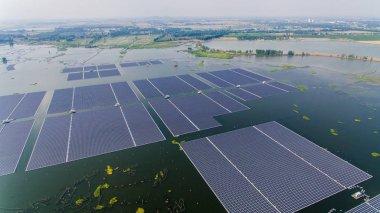 Aerial view of the world's largest floating solar energy plant with a capacity of 40 megawatts of energy in Huainan city, east China's Anhui province, 7 June 2017 clipart