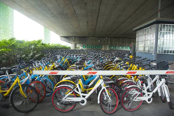 Des Vélos Des Services Chinois Partage Vélos Sont Alignés Sur — Photo