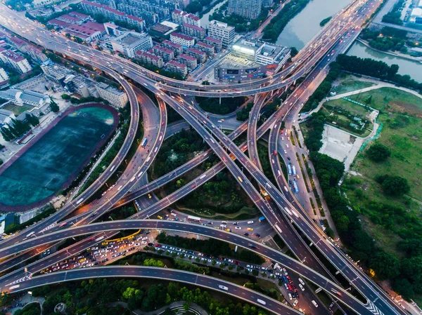 Vista Aérea Los Cruces Del Paso Elevado Saihongqiao Ciudad Nanjing —  Fotos de Stock