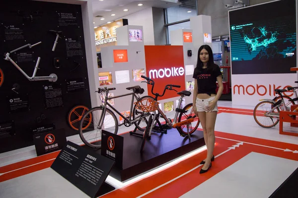 View Stand Chinese Bike Sharing Service Mobike Auto Show Shenzhen — Stock Photo, Image