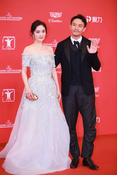 Chinese Actress Yang Left Taiwanese Actor Chang Chen Arrive Red — Stock Photo, Image