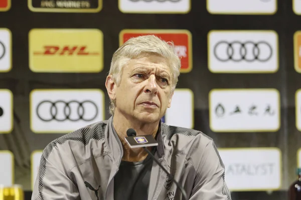 Allenatore Arsene Wenger Dell Arsenal Partecipa Una Conferenza Stampa Partita — Foto Stock