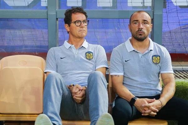 Treinador Fabio Capello Esquerda Jiangsu Suning Assiste Seus Jogadores Competindo — Fotografia de Stock