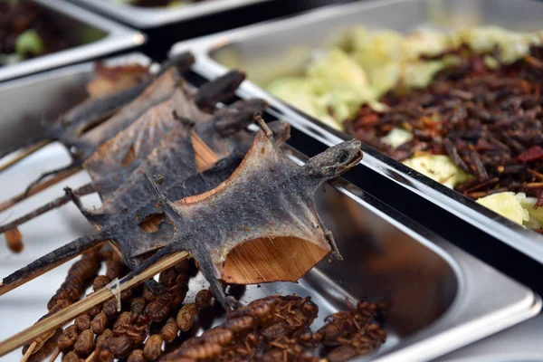 Vista Lagartos Pared Asada Durante Desafío Para Comer Cocina China — Foto de Stock