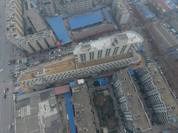 Widok Lotu Ptaka Budynku Kształcie Parówki Mieście Zhengzhou Centralnej Chińskiej — Zdjęcie stockowe