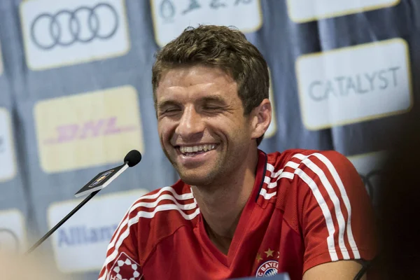 Jogador Futebol Alemão Thomas Muller Bayern Munique Participa Uma Conferência — Fotografia de Stock