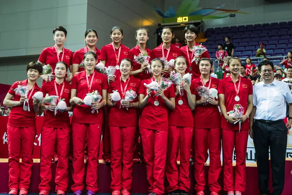 Primeiro Vice Campeão Jogadores China Posam Pódio Cerimônia Premiação Após — Fotografia de Stock