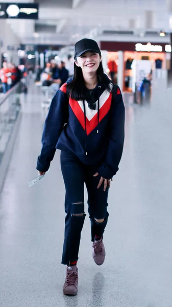 Chinese Actrice Yao Chen Afgebeeld Beijing Capital International Airport Beijing — Stockfoto