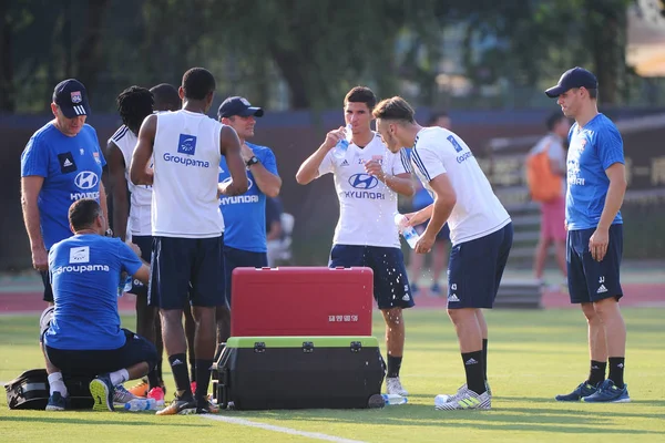 Spelers Van Olympique Lyonnais Deelnemen Aan Een Training Voor Wedstrijd — Stockfoto