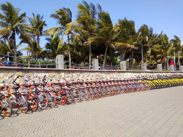 Visa Cyklar Kinesiska Cykel Sharing Service Mobike Orange Och Ofo — Stockfoto