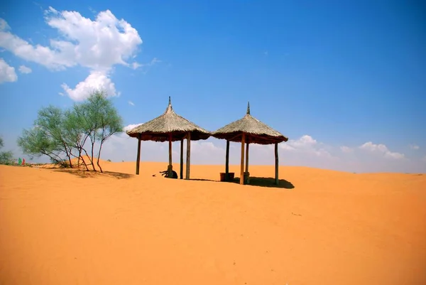 Landschap Van Tengger Woestijn Het Nationale Natuurreservaat Shapotou Zhongwei City — Stockfoto