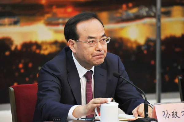 Sun Zhengcai Sekretarz Komitetu Miejskiego Chongqing Komunistycznej Partii Chin Bierze — Zdjęcie stockowe