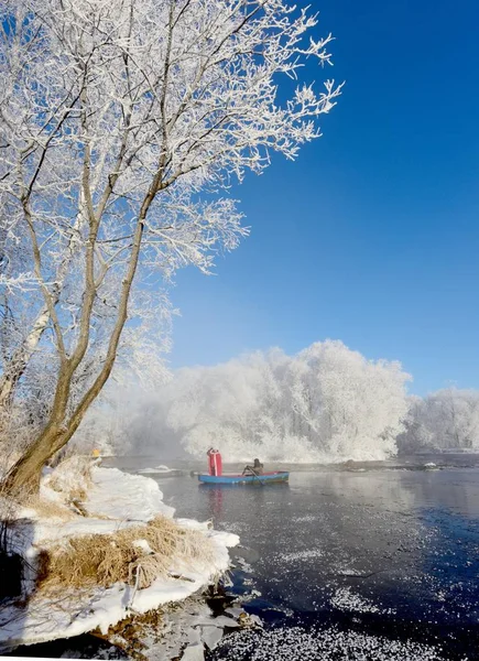 Landschap Van Rime Sneeuwlandschap Buurt Van Kurbin Rivier Xunke County — Stockfoto