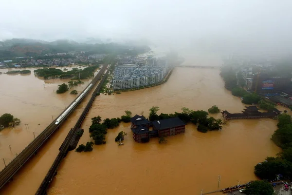 Luftaufnahme Überschwemmter Gebiete Kreis Yongfu Stadt Guilin Autonome Region Guangxi — Stockfoto
