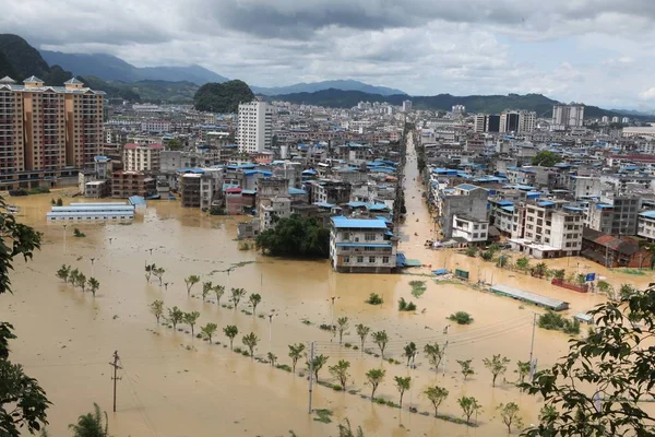 Вид Воздуха Затопленные Районы Вызванный Обильными Дождями Жуншуйском Автономном Округе — стоковое фото