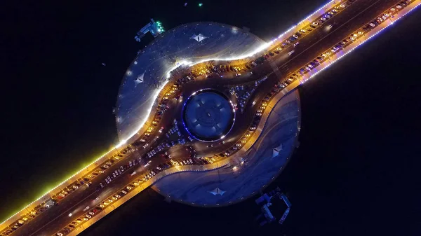 Flygfoto Över Bron Tiandi Med Formen Klocka Naturskön Plats Natten — Stockfoto