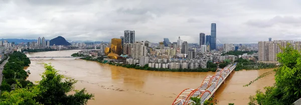 Vue Aérienne Fleuve Liujiang Inondé Causé Par Fortes Pluies Dans — Photo