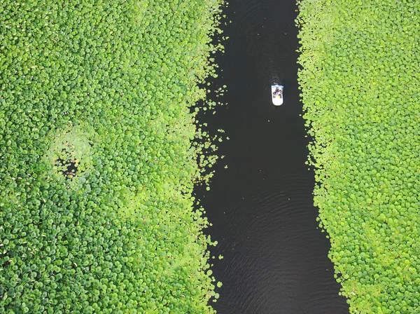 Luftaufnahme Eines Bootes Das Auf Dem Donghu See Der Stadt — Stockfoto