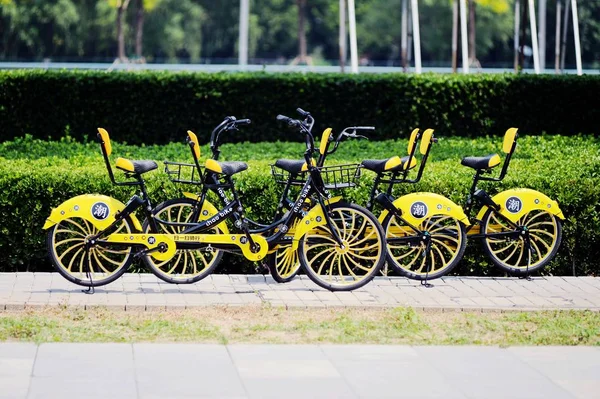 2017年7月12日 中国北京奥林匹克公园内 中国自行车共享服务潮人自行车的双人自行车 — 图库照片