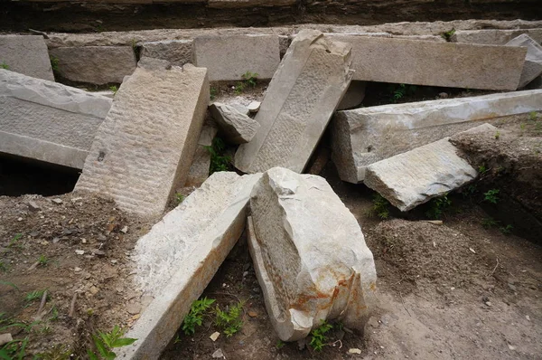 Вид Розкопок Два Камені Гравіровані Написами Від Імператора Jiaqing Династії — стокове фото
