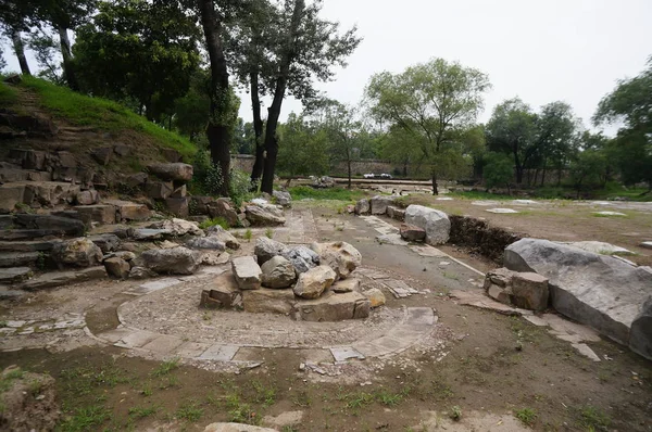 View Excavation Site Two Stones Engraved Inscriptions Emperor Jiaqing Qing — Stock Photo, Image