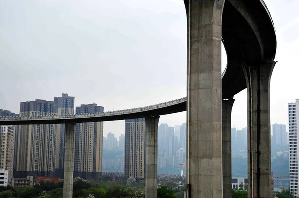 Vista Viaduto Metros Altura Acima Solo Chongqing China Julho 2017 — Fotografia de Stock