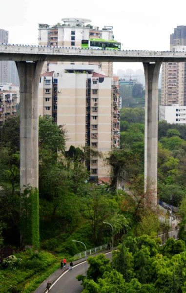 Weergave Van Een Meter Hoge Viaduct Boven Grond Chongqing China — Stockfoto