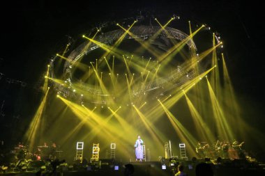 Hebe Tien or Tien Fu-chen of Taiwanese girl group S.H.E performs during her concert in Shanghai, China, 15 July 2017. clipart
