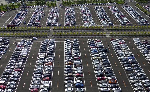 Légi Felvétel Látogatók Járművei Parkolt Parkolóban 2017 Changchun Nemzetközi Automobil — Stock Fotó