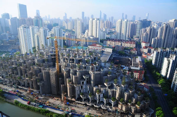 Вид Воздуха Новый Проект Недвижимости Который Девелоперы Строят Шанхайском Районе — стоковое фото