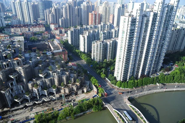 Widok Lotu Ptaka Nowego Projektu Nieruchomości Które Deweloperzy Budują Shanghai — Zdjęcie stockowe